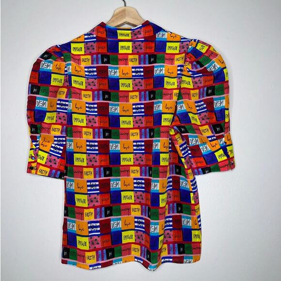 Alice + Olivia Willa Scrunched Puff Sleeve Placket Top/Blouse Size Medium - Picture 9 of 9